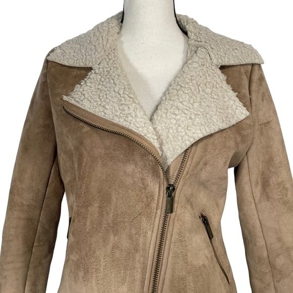 Old Navy Shearling Moto Desert Camel Zip-up Jacket - Picture 2 of 8